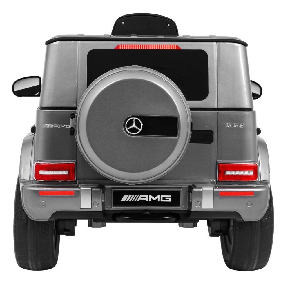 Mercedes AMG G63 vaikams Sidabrinis lakas + nuotolinio valdymo pultas + MP3 LED + lėtas paleidimas + EVA + diržai-Elektromobilia