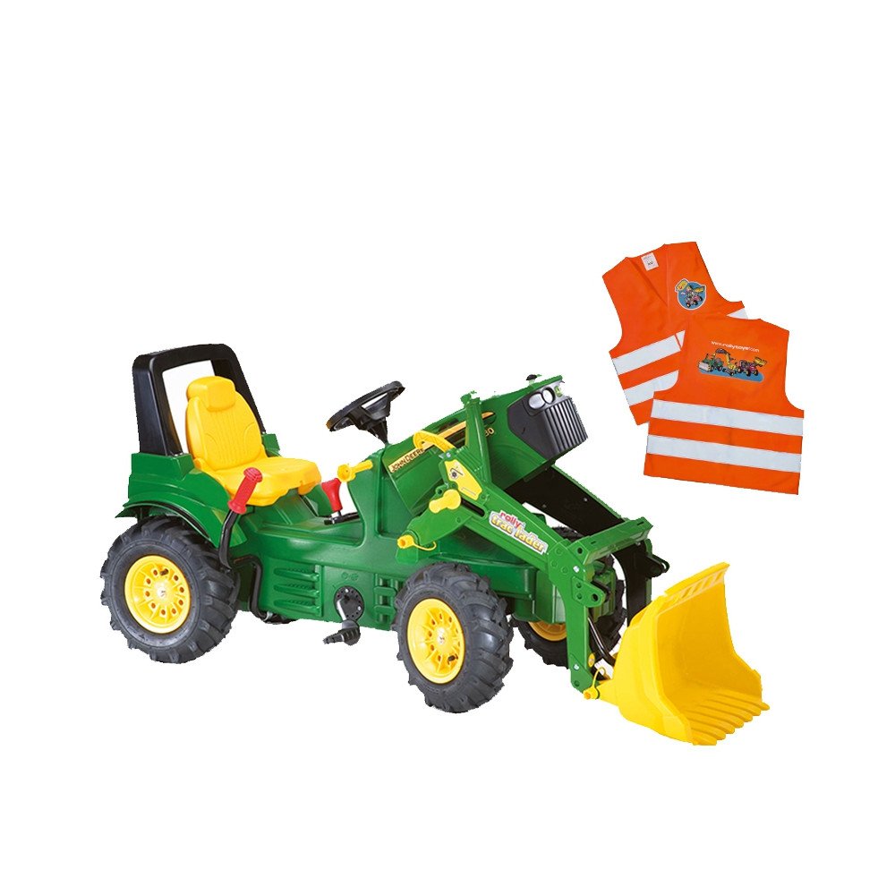 ROLLY TOYS John Deere traktoriukas su kaušu + vaikiška šviesą atspindinti liemenė-LEKER-e-vaikas