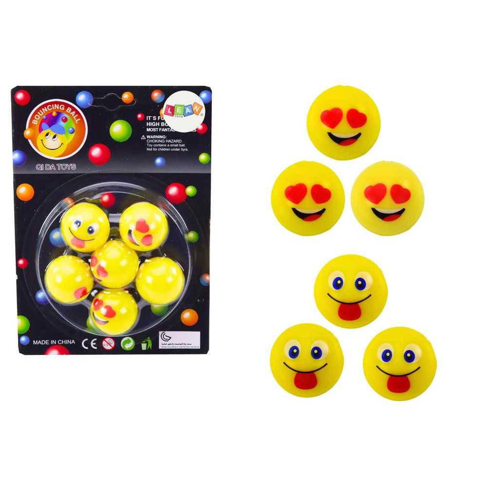 Emoji Yellow Rubber Balls Set 6 Pcs