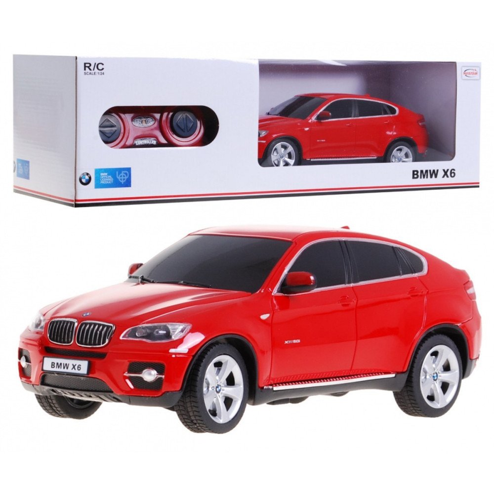 BMW X6 raudonas RASTAR modelis 1:24 Nuotoliniu būdu valdomas visureigis + nuotolinio valdymo pultas