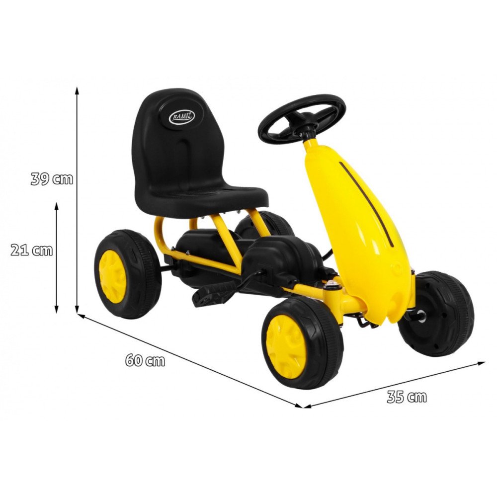 Pirmasis pedalinis kartingas jauniausiems Geltonas + Grandininė pavara + Ratai su guma