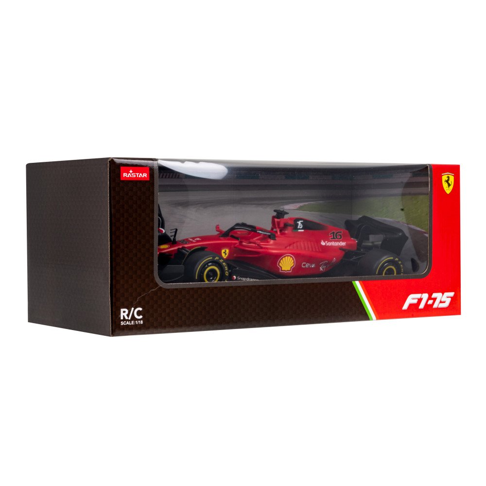 "Ferrari F1 75 RASTAR" 1:18 nuotoliniu būdu valdomas automobilis + 2,4 GHz nuotolinio valdymo pultas + lipdukai