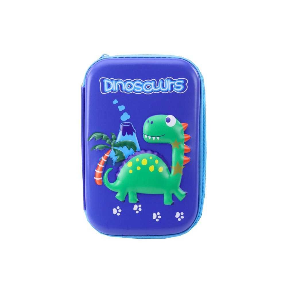 School Pencil Case with Dinosaur Blue Accessories