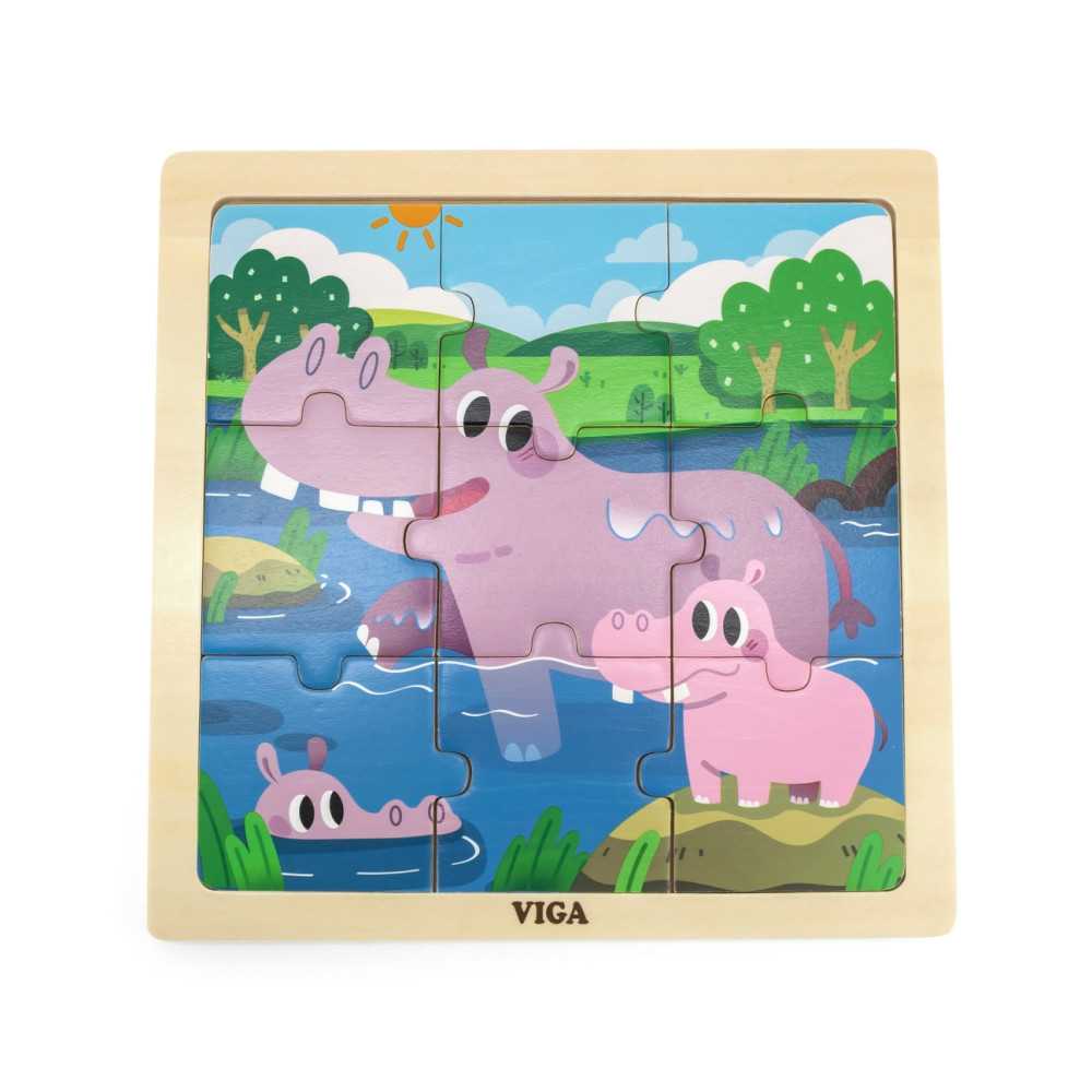 Viga 44628 Puzzle na podkładce 9 elementów - hipopotam