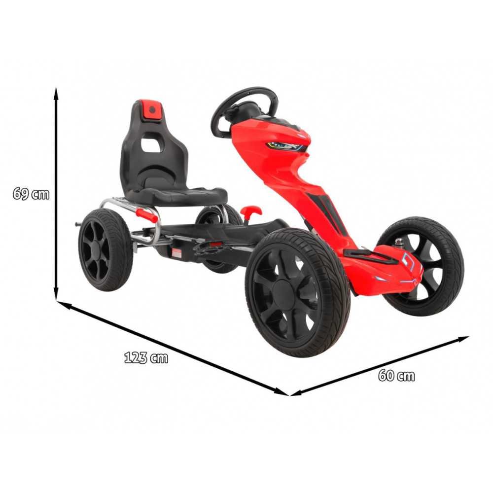 "Grand Ride" pedalinis kartingas vaikams 3+ Raudona + EVA ratai + Reguliuojama sėdynė + Rankinis stabdis-Judėjimui, Minami karti