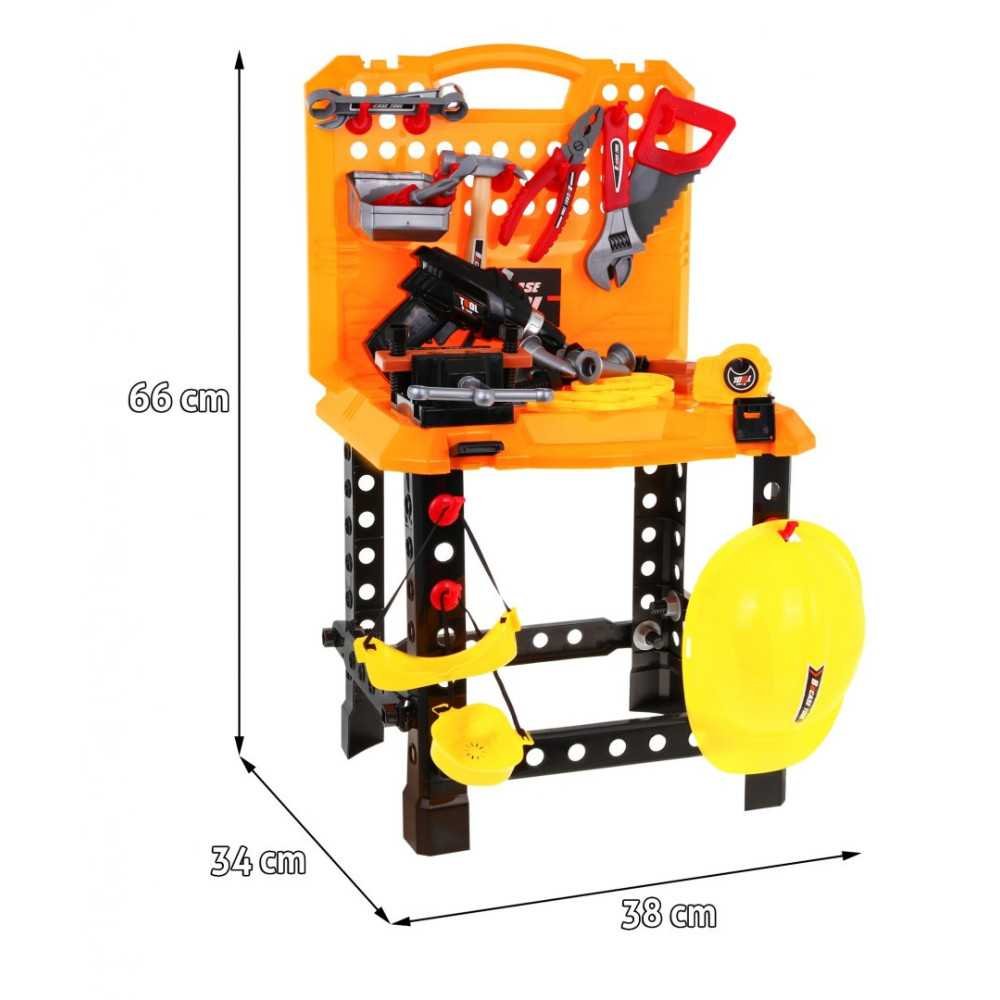 Zestaw majsterkowicza 3w1 dla dzieci 3+ Warsztat 100 el. Walizka + Stolik + Strój budowlańca